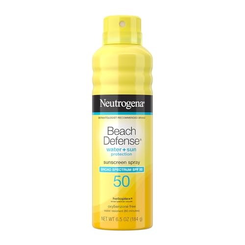 Neutrogena Beach Defense Sunscreen Spray SPF 50, Hawaii Reef Act 104 Compliant, Octinoxate & Oxybenzone Free, Broad Spectrum, Fast Absorbing & Lightweight, Face and Body Sunscreen, 6.5 Oz