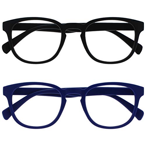 OPULIZE POP Reading Glasses for Women Men,Scratch Resistant Round Matt Frame with Spring Hinges, Black, Blue +1.50