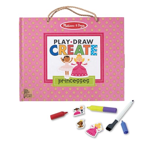 Melissa & Doug Natural Play: Play, Draw, Create Reusable Drawing & Magnet Kit – Princesses (54 Magnets, 5 Dry-Erase Mark