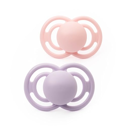 MAM Perfect Soothers | 6-18 Months | 2 Pack | Comes in Dummy Steriliser Case | Sustainable Materials | Baby Accessories | Pink/Lilac (Various Designs)