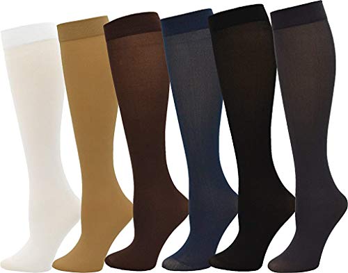 Winterlace Queen Size Trouser Socks for Women, 6 Pairs Plus Stretchy Opaque Knee High Dress Sock (6 Pairs - Assorted #2)
