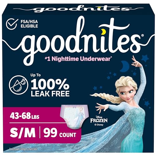 Goodnites Girls' Bedwetting Underwear, Size S/M (43-68 lbs), 99 Ct (3 Packs of 33), Packaging May Vary