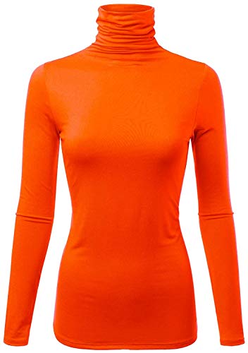 FASHIONOLIC Womens Premium Long Sleeve Turtleneck Lightweight Pullover Top Sweater (CLLT002) Orange L