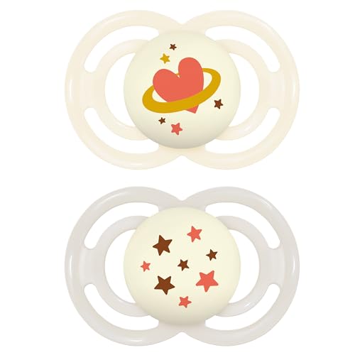 MAM Perfect Night Soothers | 18-36 Months | Pack of 2 | Glow in The Dark Dummies | Comes in Dummy Steriliser Box | Sustainable Materials | Baby Accessories | Cream/Grey (Various Designs)