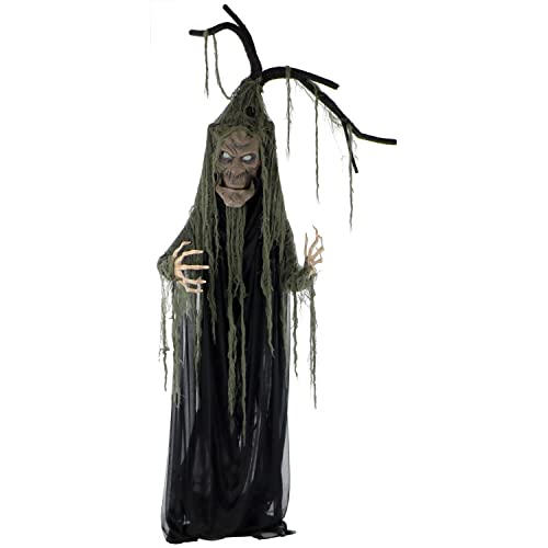 Haunted Hill Farm Life-Size Haunted Talking Tree Halloween Animatronic with Moving Mouth, Lights and Sound, Touch Activated and Battery Operated Indoor or Covered Outdoor Halloween Decorations