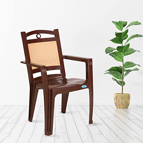 Nilkamal Plastic Chair for Living room with Arm |Set of 2 | 3 Year Warranty | For Home, Living Room, Outdoor | Brown & Beige Colour | CHR2197