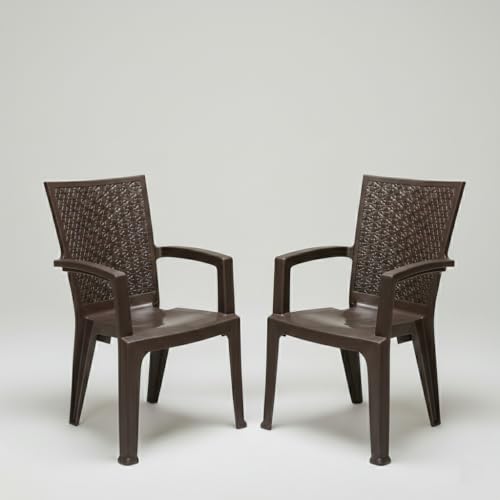 Nilkamal Plastic Chair for Living room with Arm |Set of 2 | 3 Year Warranty | For Home, Living Room, Outdoor | Weather Brown Colour | CHR2225