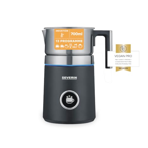 (-40%) SEVERIN SPUMA 700 Plus Induktions-Milchaufschäumer, 13 Programme, OLED-Display, LED-Lichtring mit Statusanzeige, einfache Reinigung, Barista-Ausgusszotte, Edelstahl-gebürstet, schwarz, SM 3587