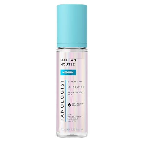 Tanologist Self Tan Mousse- Medium, Fast-Developing, Transfer-Proof Clear Self Tanner for Face & Body, Smells Great, Lasts 7 Days, Natural Not Orange, Vegan Formula, 6.76 fl oz