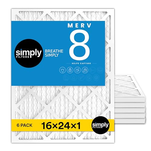Simply 16x24x1 Air Filter, Merv 8, MPR 600, 6 Pack, Furnace Air Filter for HVAC (Actual Size: 15.75"x23.75"x0.75") DUST, Pet, & Allergy Control