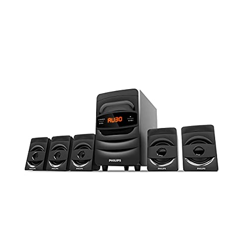 Philips Audio SPA5128B 5.1 CH 40W Multimedia Speaker with Subwoofer, Bluetooth Connectivity, Real Surround, FM, USB, Audio in Speakers - Black (Elegan