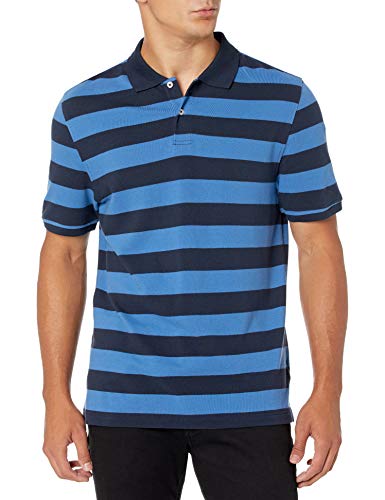 🔥 SELTEN SO GÜNSTIG (-49%) Amazon Essentials Herren Piqué-Poloshirt aus Baumwolle, Schmale Passform, Schwarz Blau Rugby-Streifen, M