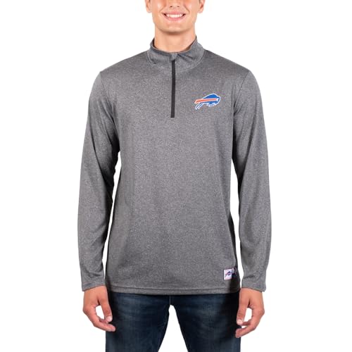 Ultra Game NFL Official Adults Super Soft Quarter Zip Long Sleeve T-Shirt - Unisex, Buffalo Bills, Heather Charcoal, XX-Large