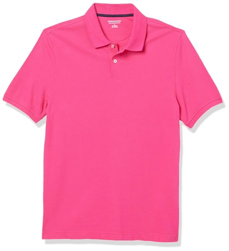 Amazon Essentials Men's Hot Pink Polo Shirts Short Sleeve, Slim-Fit Cotton Pique, Small