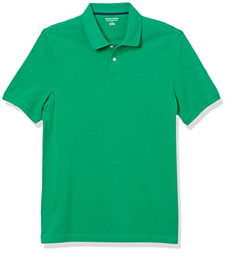 Amazon Essentials Men's Green Polo Shirts Short Sleeve, Slim-Fit Cotton Pique, Medium