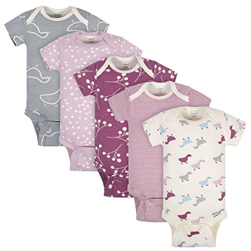 Grow by Gerber Pacote com 5 bodies de manga curta para bebês meninas, Cinza/Rosa/Marfim, 0-3 Meses