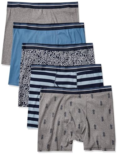 Amazon Essentials Men's Underwear Boxer Briefs, Comfortable Cotton, Tag-Free, Pack of 5, Floral Print/Pineapple/Stripe, X-Large