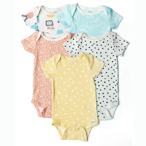 Grow by Gerber Pacote com 5 bodies de manga curta para bebês meninas, Laranja/amarelo/verde/marfim, 3-6 Meses