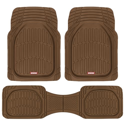 Motor Trend FlexTough Deep Dish All-Weather Floor Mats, Waterproof Trim-To Fit Mats for Cars, Trucks, SUVs - Universal Automotive Floor Liners, Car Accessories, Brown