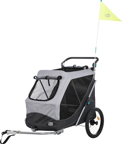 TRIXIE dog trailer for bicycles 21.3 × 23.6 × 33.5 inches up to 66.1 lbs – reflective dog bike trailer with practical quick-fold function – with integrated cushion and leash, 12798