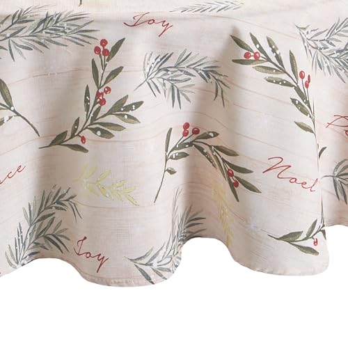Elrene Home Fashions Holiday Tree Trimmings Wrinkle Resistant Fabric Christmas Tablecloth, 60"X84", Oval