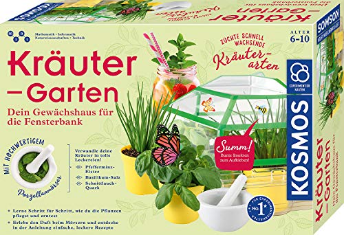 (-35%) KOSMOS 632090 - Kräuter-Garten, Züchte duftende Kräuter auf der Fensterbank, Mit Gewächshaus und Mörser aus Porzellan, Experimentierkasten für Kinder ab 6 Jahre