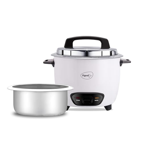 Pigeon by Stovekraft Joy Rice Cooker with Single pot, 1 litres. (White) | Toughened Glass Lid | 400 Watts | Aluminium Cooking Pot | Measuring Cup| Spa