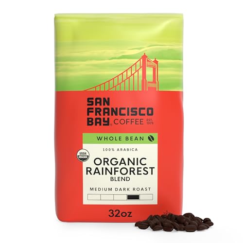 San Francisco Bay Coffee - Medium-Dark Roast Whole Bean Coffee - Organic Rainforest Blend (2 lb bag) - UDSA Organic