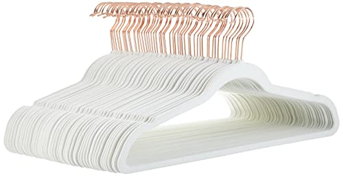 Amazon Basics Slim, Velvet, Non-Slip Sturdy Clothes Hangers, 50-Pack, Ivory/Rose Gold