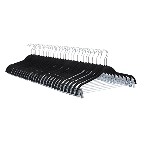 Amazon Basics Velvet, Non-Slip Skirt Clothes Hangers with Clips, Organize Pants and Skirts, Black/Silver, Pack of 24HOU