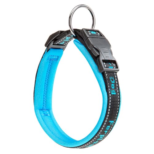 Ferplast Dog Collar SPORT DOG, Dog Collar Large Dogs, Soft Padding, Reflective Nylon Dog Collar, Pet Name Tag, Size: 2,5 cm (55-65 cm), Blue