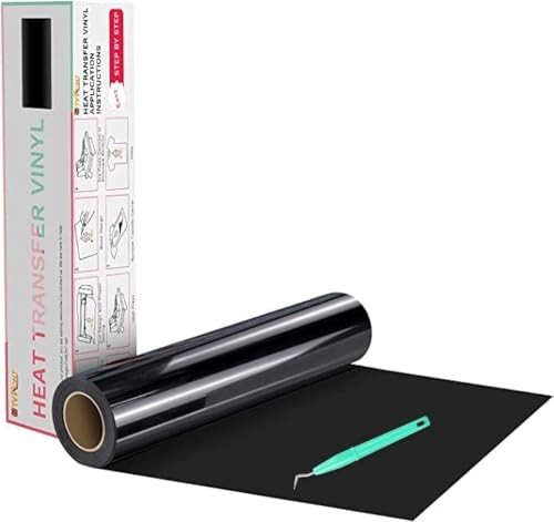 HTVRONT Black HTV Heat Transfer Vinyl Rolls - 12" x 20ft Black Iron on Vinyl for Shirts, Iron on for All Cutting Machines - Easy to Cut & Weed for Craft Heat Vinyl Design