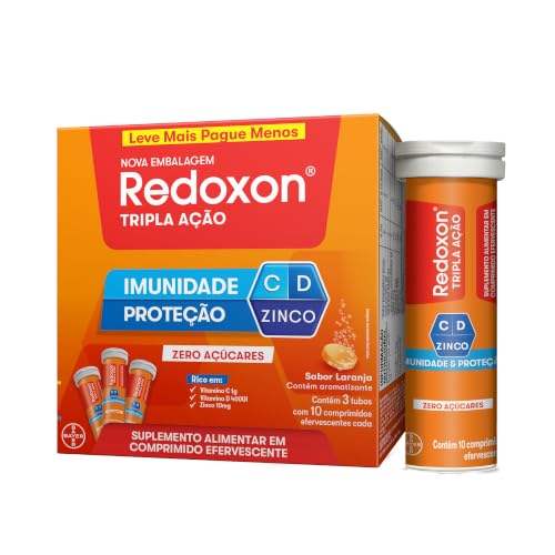 Redoxon Tripla Ação Vitamina C, D e Zinco, Suplemento, 30 Comprimidos | Tripla Ação 30 comp., Vitamina C 1000mg, Vitamina D e Zinco, Efervescente sabor laranja, 1 comprimido ao dia