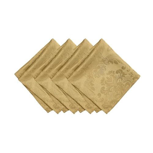 Elrene Home Fashions Caiden Elegance Damask Fabric Napkins (Set of 4), 17" x 17", Gold