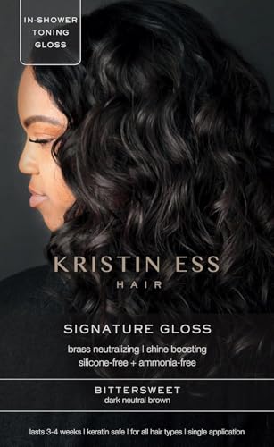 Kristin Ess Dark Brown Hair Dye Gloss Color Treatment in Bittersweet Dark Brunette - 4 Wk Semi Permanent Hair Dye Glaze for Color + Shine - Brightening - Color Depositing Conditioner + Gloss Toner