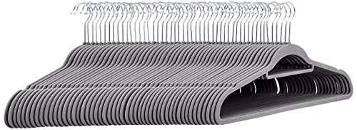 Amazon Basics Heavy Duty Non-Slip Velvet Hangers 50-Pack Dark Gray