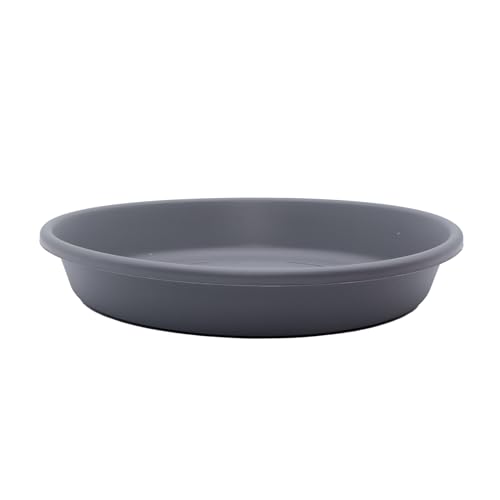 The HC Companies Flower Pot Saucers - Plastic Plant Saucer for Outdoors & Indoors - Traditional Design Plant Pot Trays for Water Drainage - Durable & Stylish Round Plant Tray (14-inch Warm Gray)