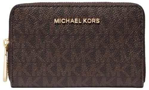 Michael Kors Jet Set Small Zip Around Card Case, Gold-Tone Hardware/Brown/Acorn