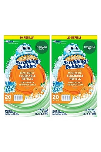 Scrubbing Bubbles Flushable Toilet Bowl Wand Cleaner Refills, Fresh Brush Cleaner Toilet Refill Pads, Removes Limescale & Odors, Citrus Scent, 20 Count (Pack of 2)