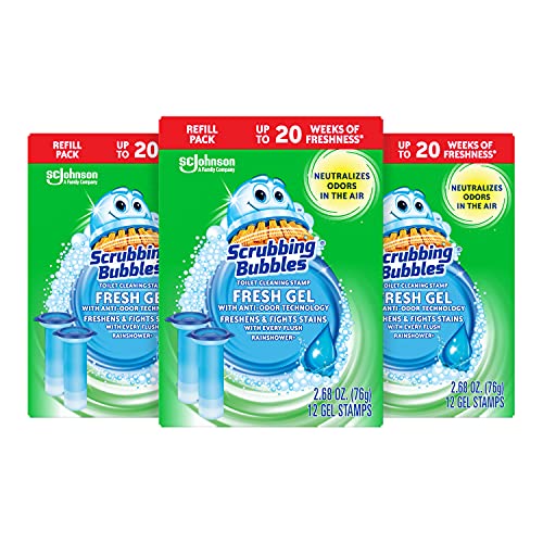 Scrubbing Bubbles Fresh Gel Toilet Bowl Cleaning Stamps Refills, Helps Keep Toilet Clean and Helps Prevent Limescale & Rings, Citrus Scent, 12 Stamps (Pack of 3)