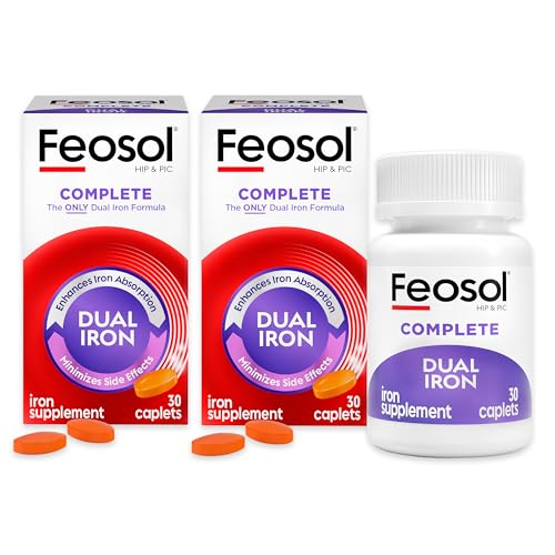 Feosol Original Iron Supplement Tablets, Non-heme, 325mg Ferrous Sulfate (65mg Elemental Iron) per Iron Pill, 1 Per Day, 30 Count(Pack of 2, Total 60 Count), for Energy and Immune System Support