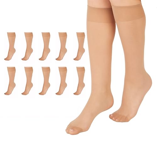 L'eggs Everyday Knee High Stockings, Reinforced Toe, 100% Nylon, Nude, One Size (Pack of 10)