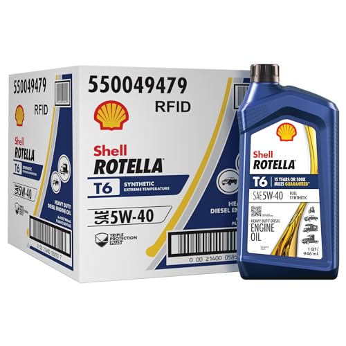 Shell Rotella T6 Full Synthetic 5W-40 Motor Oil, 1 Quart (6 Pack)