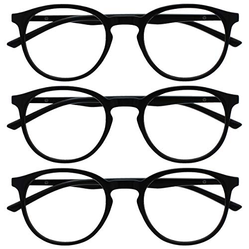 OPULIZE MET Blue Light Blocking Reading Glasses for Women Men, Slim Round Frame with Scratch Resistant and Spring Hinges, Computer Glasses with Anti-Reflective, Black,Clear +0
