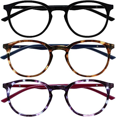 OPULIZE MET Blue Light Blocking Reading Glasses for Women Men, Slim Round Frame with Scratch Resistant and Spring Hinges, Computer Glasses with Anti-Reflective, Black,Brown,Purple +1