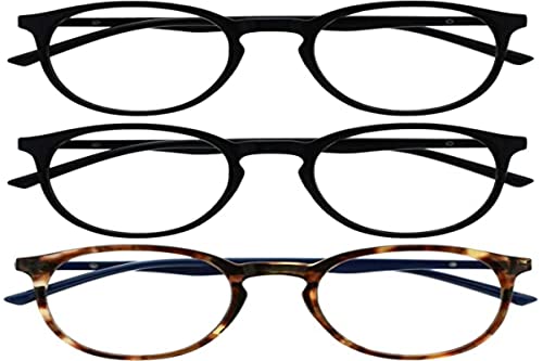 OPULIZE MET Blue Light Blocking Reading Glasses for Women Men, Slim Round Frame with Scratch Resistant and Spring Hinges, Computer Glasses with Anti-Reflective, Black,Brown +2.5