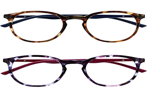 OPULIZE MET Blue Light Blocking Reading Glasses for Women Men, Slim Round Frame with Scratch Resistant and Spring Hinges, Computer Glasses with Anti-Reflective, Brown,Purple +0