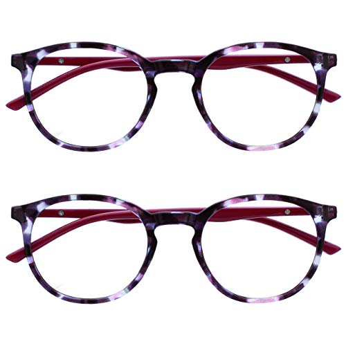 OPULIZE MET Blue Light Blocking Reading Glasses for Women Men, Slim Round Frame with Scratch Resistant and Spring Hinges, Computer Glasses with Anti-Reflective, Purple +0