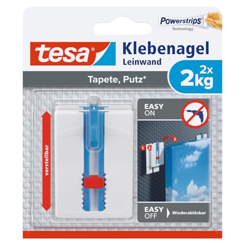 (-34%) tesa Klebenagel für Tapete & Putz, verstellbar, 2kg - 2 Nägel mit Strips