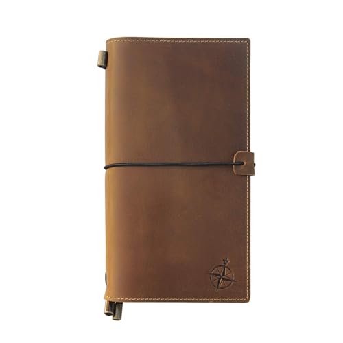 Wanderings Regular Size Travelers Notebook with Pockets - 4.5"x8.5" / 11.5cm x 22cm - Refillable Travelers Journal - Beautifully Handcrafted, Rugged Leather Journal, includes 100 GSM Blank Inserts